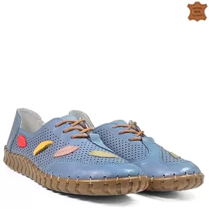 Пролетно летни дамски обувки в син цвят с шито ходило 21714-1