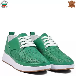 Зелени ежедневни дамски обувки от естествена кожа 21730-1
