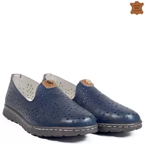 Пролетно летни дамски кожени обувки в син цвят 21775-1