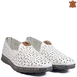 Пролетно летни дамски кожени обувки в бял цвят 21775-2