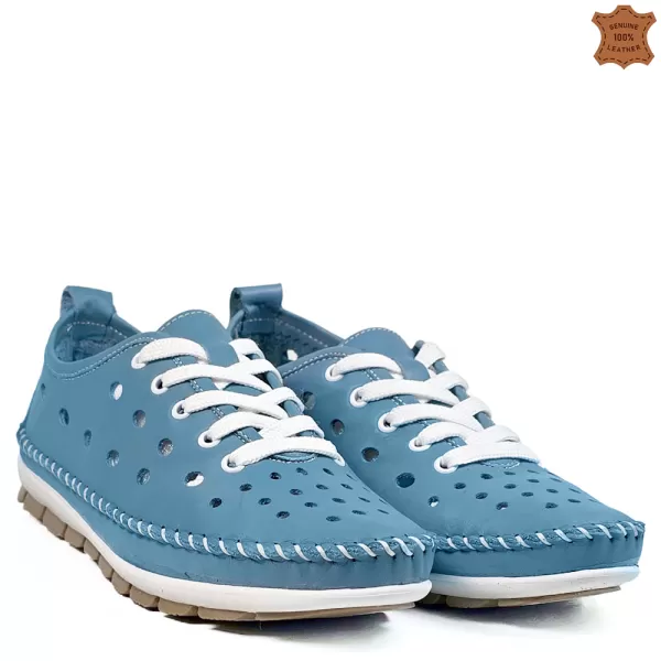 Дамски равни летни обувки в цвят деним 24042-5