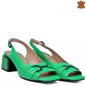 Дамски елегантни сандали естествена кожа в светло зелено 21374-4