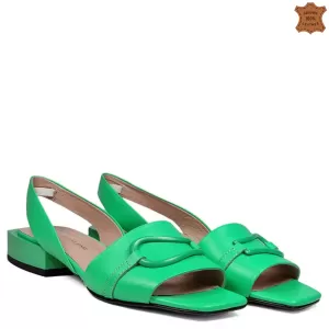 Зелени елегантни дамски сандали с нисък ток 21376-...