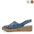 Сини дамски сандали от естествена кожа с перфорация 21556-5