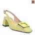 Елегантни дамски кожени сандали в жълто на ток 21557-4