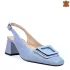 Елегантни дамски кожени сандали в синьо на ток 21557-5