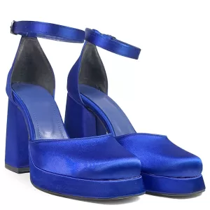 Дамски сандали в турско синьо на висок ток с платф...