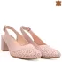 Бледо розови дамски сандали на ток с красива перфо...