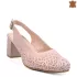 Бледо розови дамски сандали на ток с красива перфорация 21575-4
