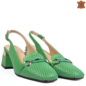 Зелени елегантни дамски сандали с отворена пета 21...