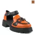 Дамски сандали тип лоуфъри в оранжево от естествена кожа 21625-4