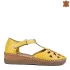 Дамски сандали от естествена кожа с перфорация в жълто 21674-5
