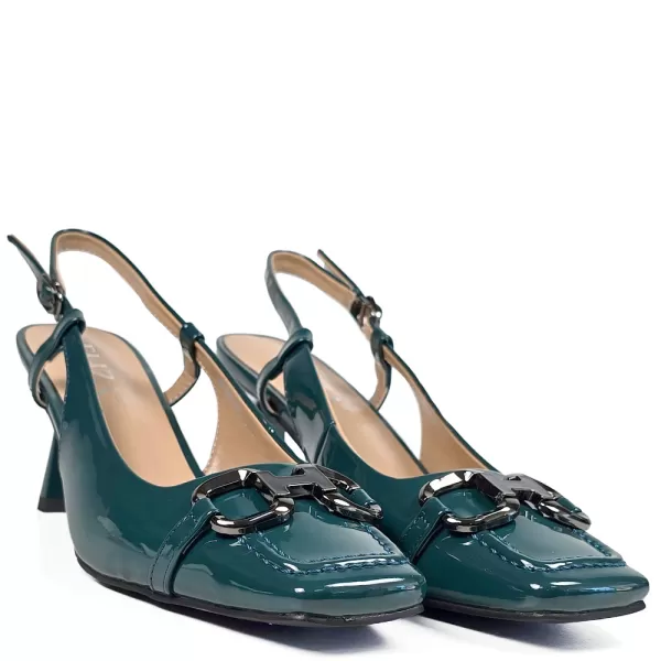 Дамски сандали Eliza в петролен цвят с ефектен ток 21692-2