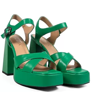 Дамски сандали Eliza в зелен цвят на ток с платфор...