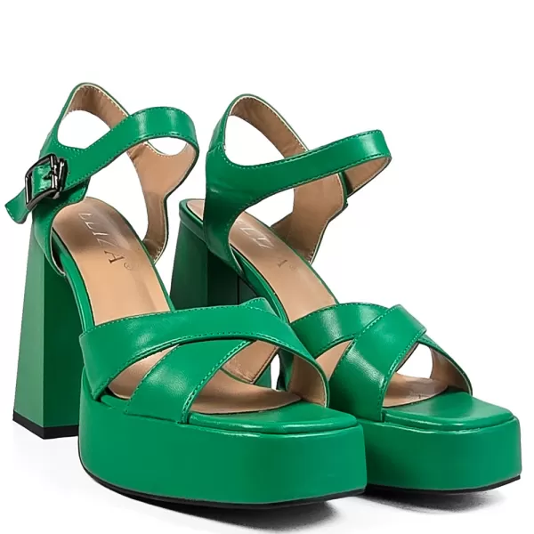 Дамски сандали Eliza в зелен цвят на ток с платформа 21706-2