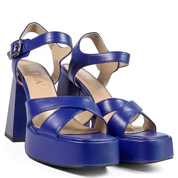 Дамски сандали Eliza в син цвят на ток с платформа 21706-3