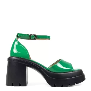Лачени дамски сандали Eliza в зелен цвят на висок ...