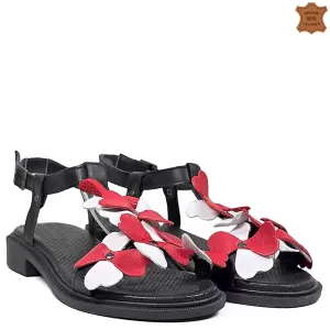 Ниски дамски сандали в черно, бяло и червено 21734-2