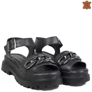 Модерни дамски сандали от естествена кожа в черно ...