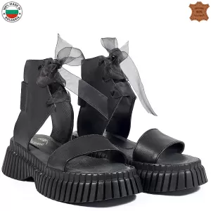 Актуални български дамски сандали в черен цвят 21744-1