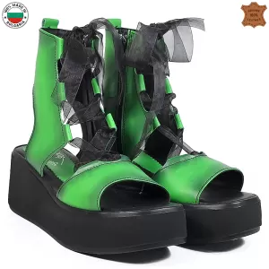Модерни дамски български сандали в зелен цвят 2174...