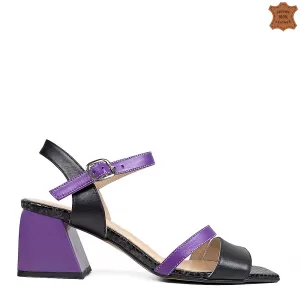 Елегантни дамски сандали в черно и лилаво на среден ток 21769-3