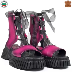 Ефектни български дамски сандали в цикламен цвят 21813-2