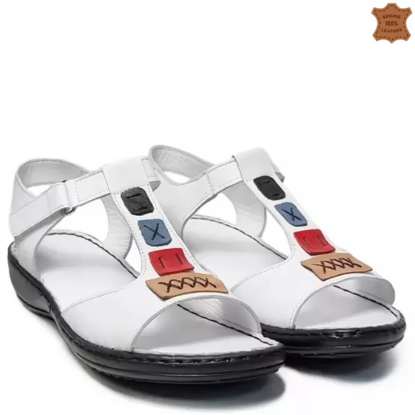 Бели ниски дамски сандали от естествена кожа 24116-1