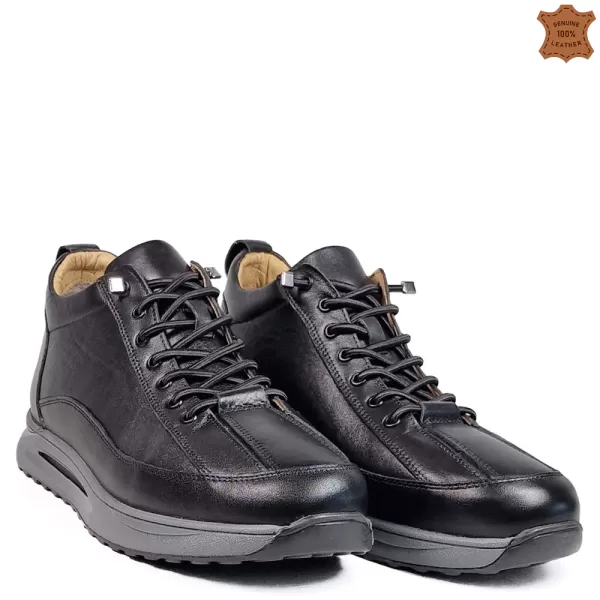 Кожени мъжки зимни обувки в черен цвят 12585-1