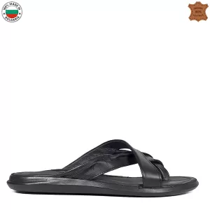 Български черни мъжки чехли от естествена кожа 14516-1