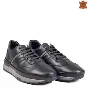 Черни ежедневни мъжки обувки от естествена кожа 12587-1