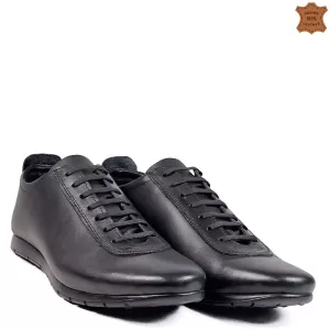 Кожени черни мъжки спортно елегантни обувки 12588-...