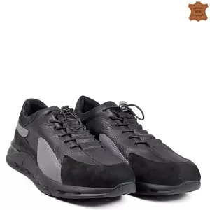 Черни мъжки обувки от естествена кожа с ластични в...