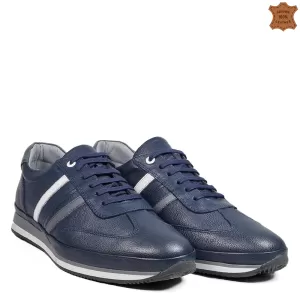 Мъжки спортни обувки 45-48 от естествена кожа в синьо 13201-4