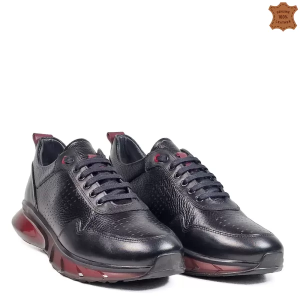 Мъжки черни кожени спортни обувки с ефектно ходило 13289-1
