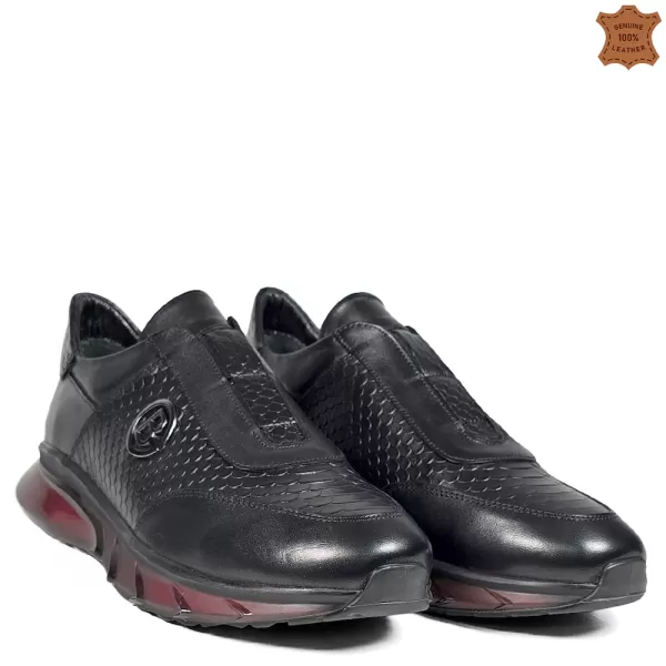 Спортни мъжки обувки от ефектна естествена кожа в черно 13292-1
