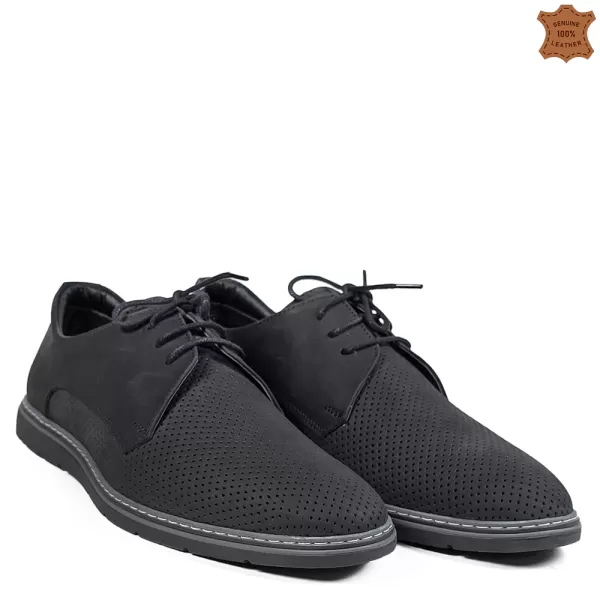 Черни мъжки елегантни обувки от набук с перфорация 13296-3