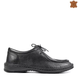 Черни мъжки ежедневни обувки от естествена кожа с връзки 13308-1