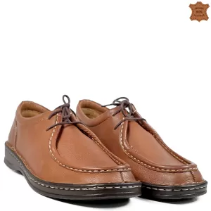 Кафяви мъжки ежедневни обувки от естествена кожа с връзки 13308-2