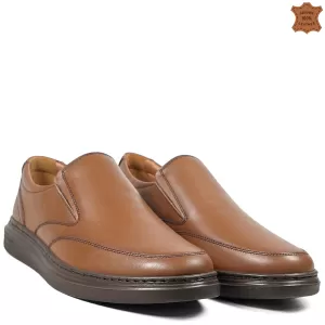 Мъжки ежедневни кожени обувки в таба с два ластика 13313-1