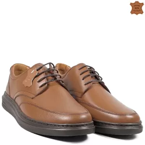 Мъжки ежедневни кожени обувки в таба с връзки 13314-1