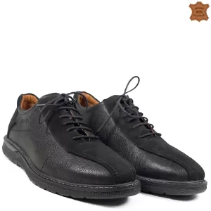 Черни мъжки обувки от естествена кожа и велур с връзки 13315-1
