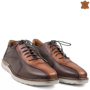 Кафяви мъжки обувки от естествена кожа с връзки 13315-2