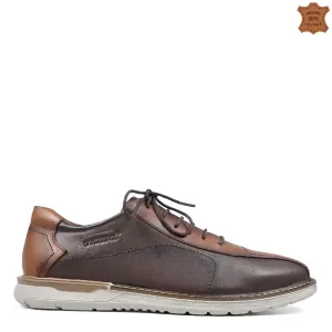 Кафяви мъжки обувки от естествена кожа с връзки 13315-2