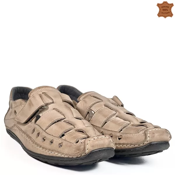 Мъжки летни обувки от естествена кожа в бежов цвят 13322-2