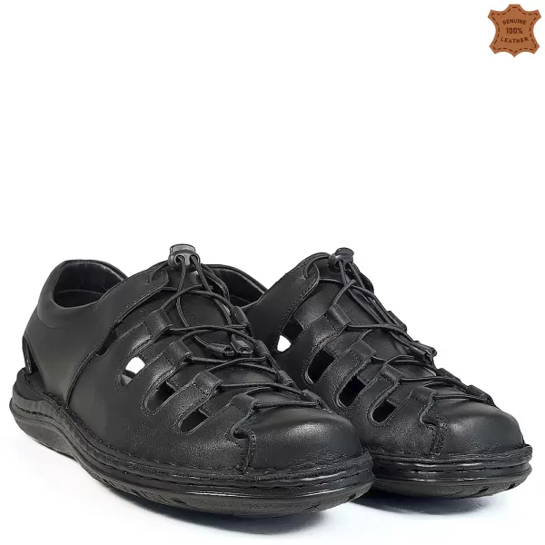 Летни мъжки обувки от естествена кожа в черно 13325-1