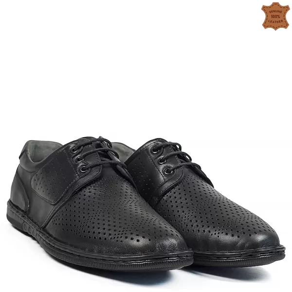 Летни мъжки обувки от естествена кожа в черен цвят 13327-1