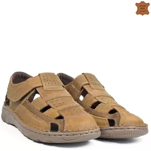 Мъжки летни обувки от естествена кожа в цвят камел...