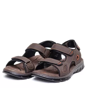Кафяви мъжки сандали от еко кожа с велкро 14618-2