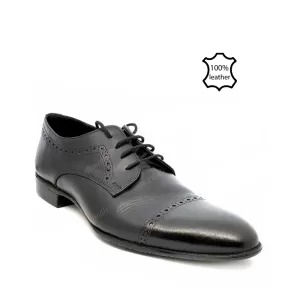 Черни мъжки официални обувки с декоративна перфора...